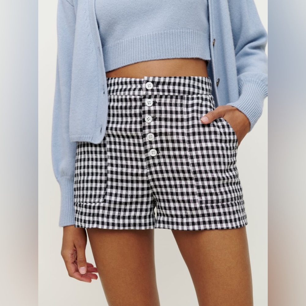 Reformation Black and White Gingham High Waist Shorts